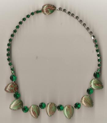 Rhinestone Costume Jewelry Necklace - Green Stone Gold Foil Necklace