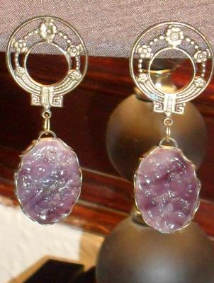 Grand Purple Carved Glass Earrings