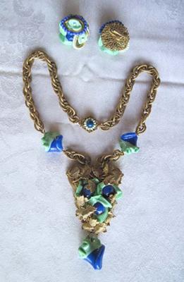 Metal & Glass Bead Necklace & Earrings