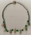 Rhinestone Costume Jewelry Necklace - Green Stone Gold Foil Necklace