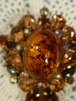 Hattie Carnegie Brooch Center Mystery Stone Closeup